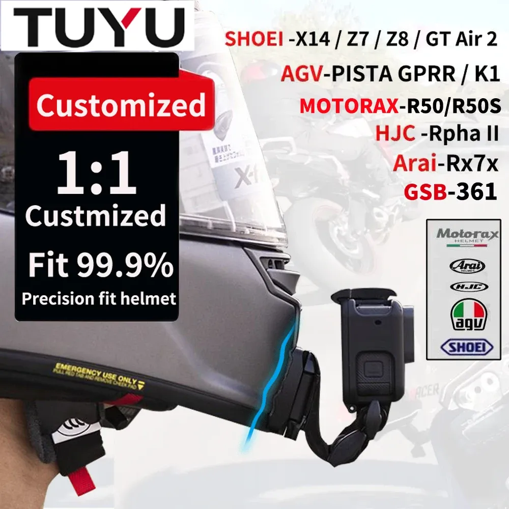Kameror Tuyu Anpassad motorcykelhjälmmontering för sko AGV Arai HJC -hjälm för GoPro Max Hero10 Insta360 One RS DJI Camera Accessories