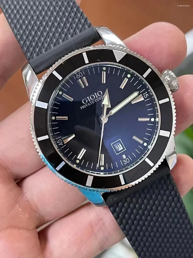 Montre-bracelets Luxury Black Blue Rubber Superocean Mens Watch en céramique Mouvement mécanique automatique Montres 46 mm