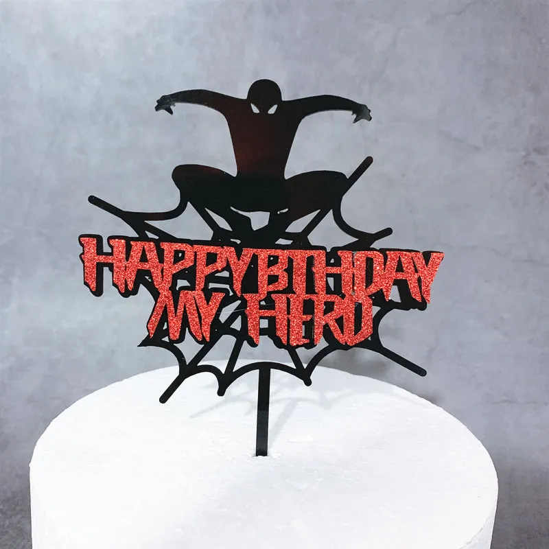 Nouveau joyeux anniversaire mon héros acrylique gâteau topper mignon super héros acrylique cupcake topper pour les enfants de fête d'anniversaire pour les enfants décorations