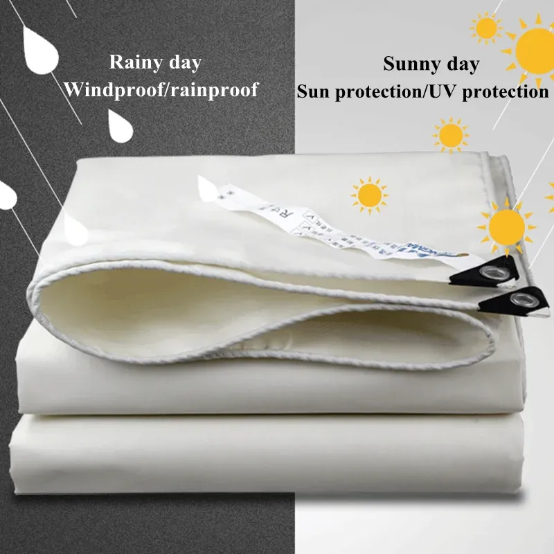 0.5mm White PVC Coated Rainproof Cloth Tarpaulin Car Truck Canopy Waterproof Canvas Shading Sail Outdoor Garden Courtyard Awning