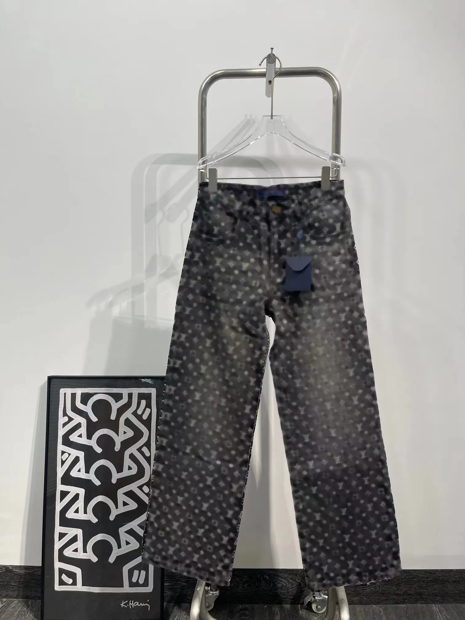 2024 Luxury Mens and Womens Designer Jeans Pants Letter Jacquard Full Diamond Pattern Casual Pants Black Mid Rise Cycling Pants Street Hip Hop Pants M-2XL