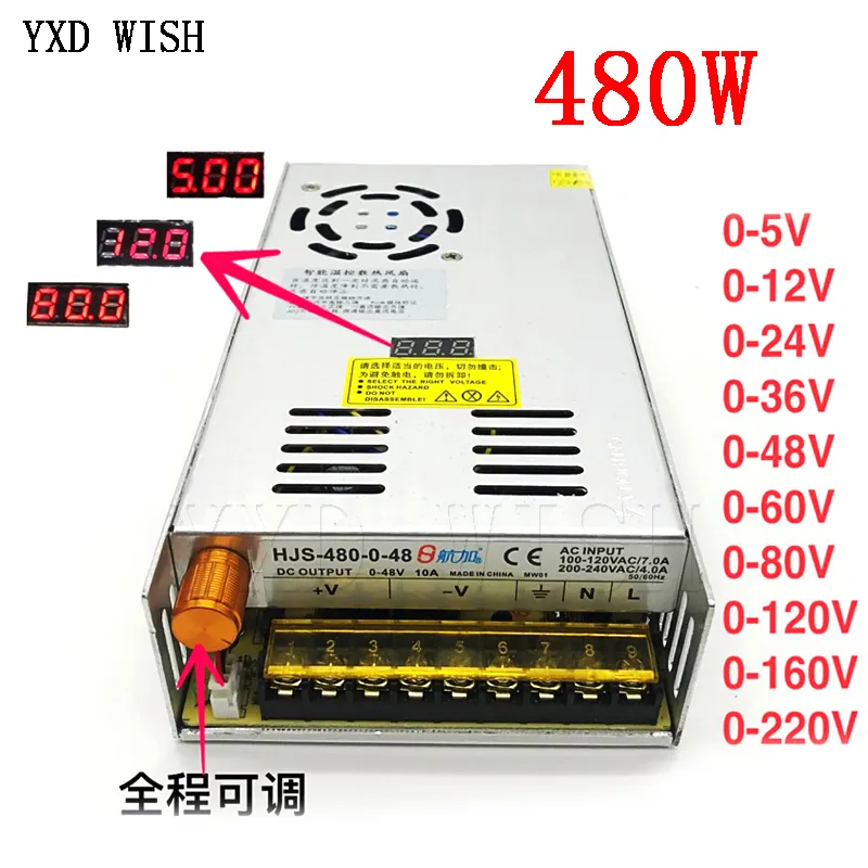 AC-DC Converter 110V 220V till DC 12V 24V 36V 48V 60V 80V 120V 480W Digital Display justerbar omkoppling av strömförsörjningsadapter