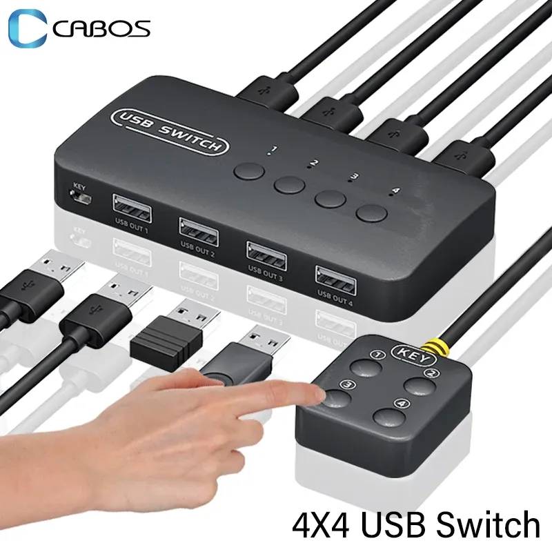 Hubs Switch KVM Switch USB Controlador compartido Adaptador de concentración USB2.0 4 Entradas 4 Salidas para la computadora portátil Monitor de teclado del teclado de la impresora de la computadora portátil