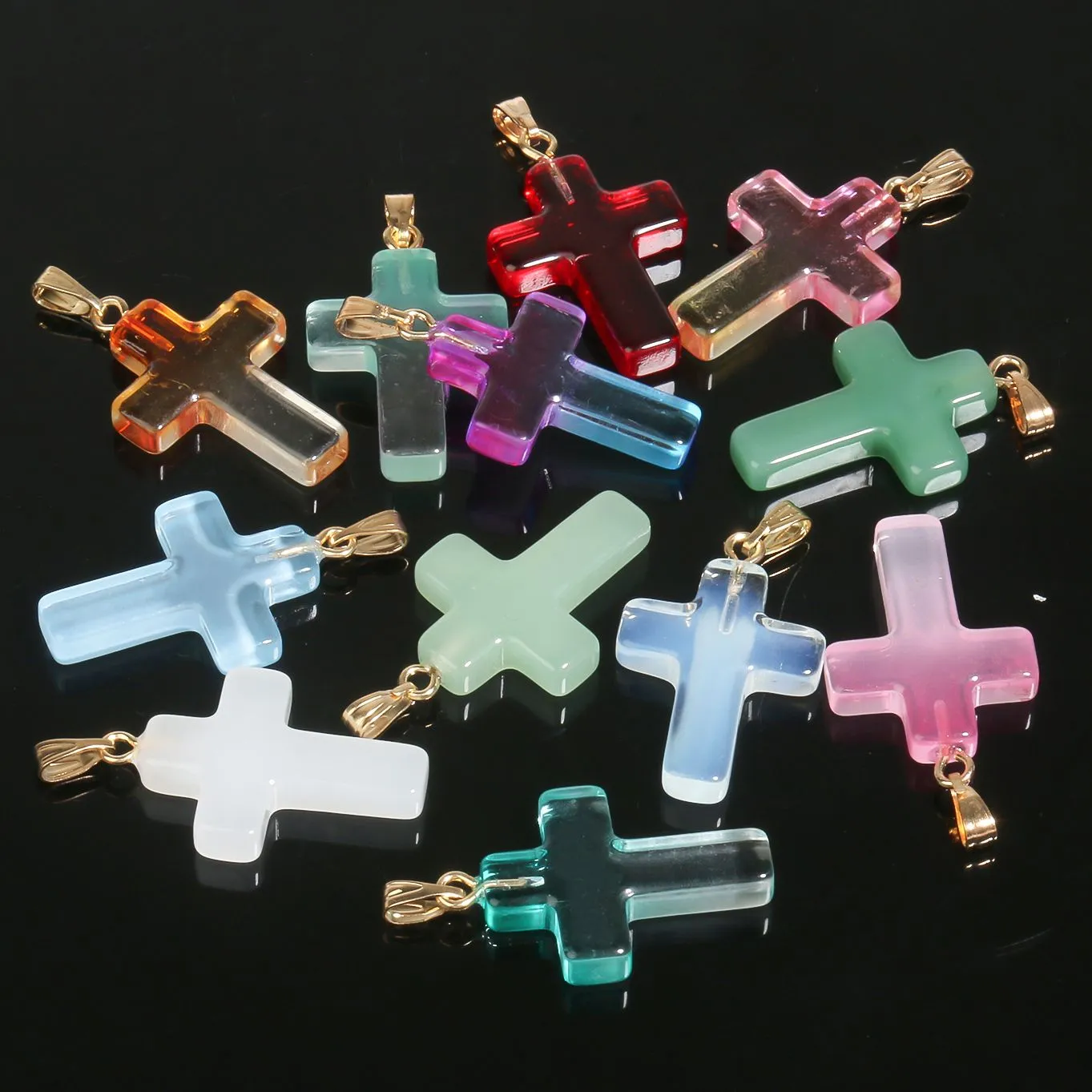 10pcs / lot 18x25 mm Colorful Cross Shape Lampwork Crystal Glass Charms Pendant pour bricolage Collier Boucle Pendre Accessoires