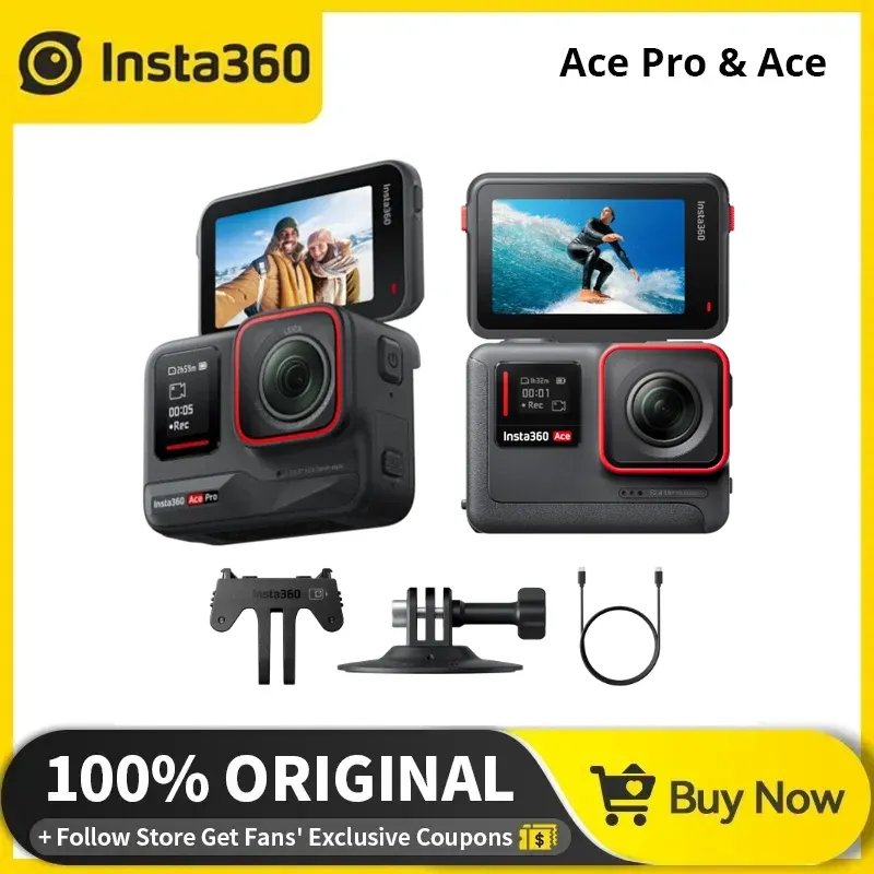 Caméras Insta360 ACE ACTION CAMERIE ARRÉPRÉPROPRE 4K120FPS ACTION CAMÉRICE, 1 / 1,2 "Capteur AI Réduction du bruit Video HDR ACTIVE 48MP Photos