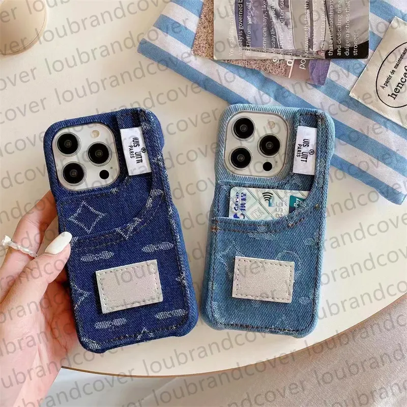Caixa de telefone de designer de jeans vintage para iPhone 15 14 Pro Max 14Plus 13Promax 13Pro 13 12 12Proamx 12Pro Caso Card Titular
