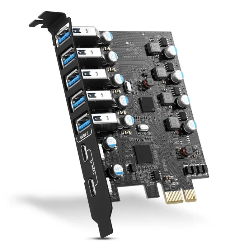 PCIE USB 3.0 Extension de carte USB-A 5x USB-C 2x PCI Express USB Ajouter la carte Convertisseur interne USB3 Hub pour la carte hôte PC de bureau