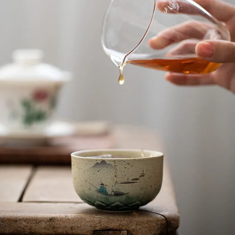 85 ml de poterie grossière Kiln Fambe en céramique tasse de thé rétro Vitalmine Master tasse Crane Art The Tea Bowl Kung Fu Cérémonie