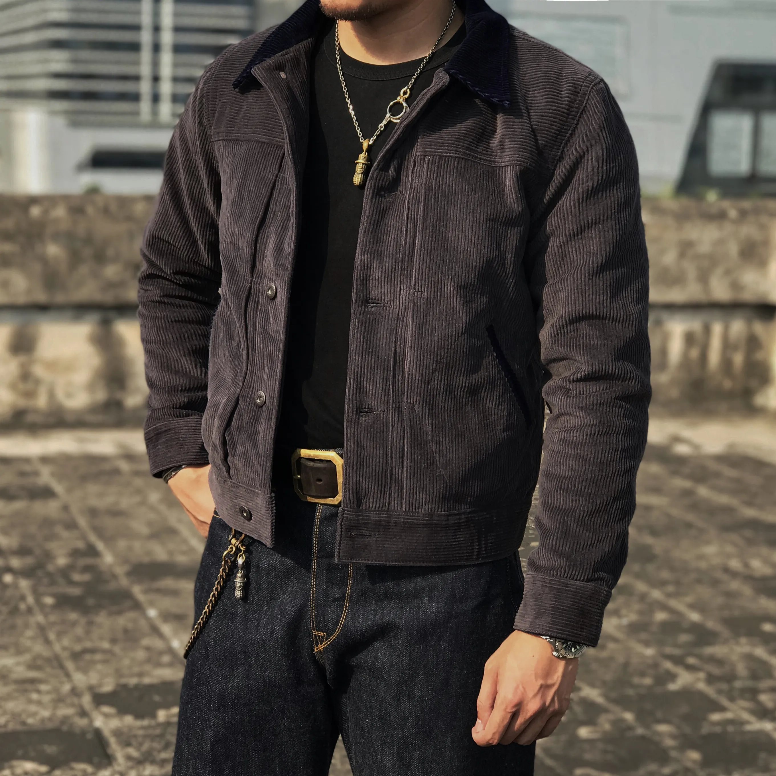 Vintage Men's Corduroy Quilted leather jacket