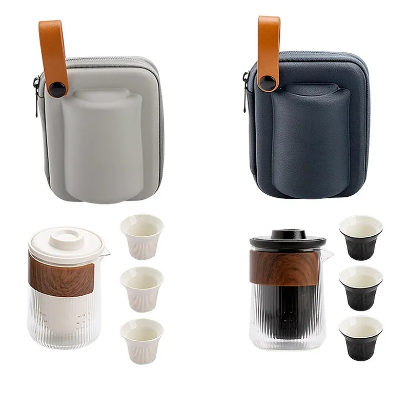 Teapot Traveler Tele Affettari di tè ceramici set portatili con custodie con fiore di filtro di vetro