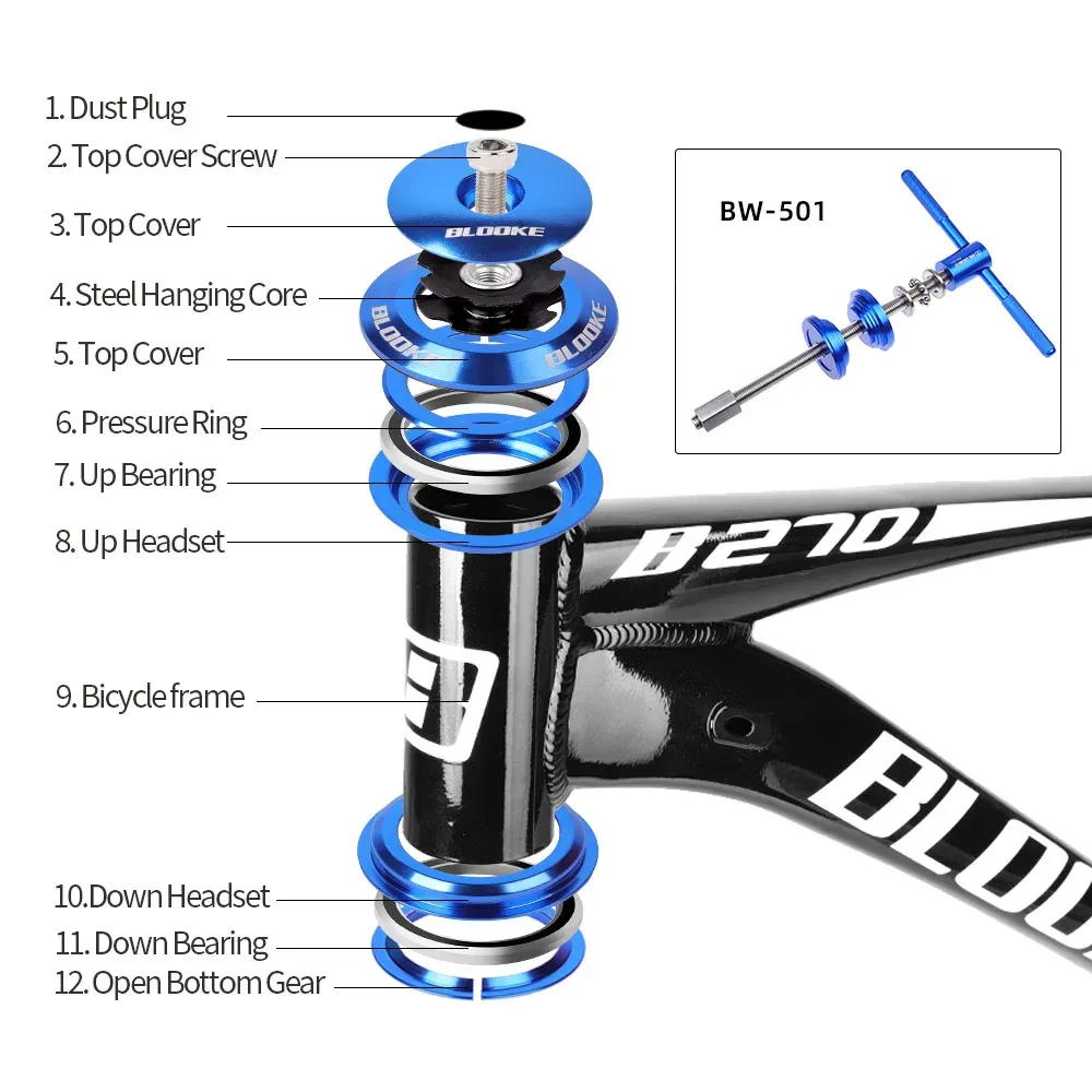 Blooke Bicycle Aurtyset 44mm 2 cuscinetto orologio 1 1/8 per le parti di sterzo integrate BMX BMX BMX per strada per 28,6