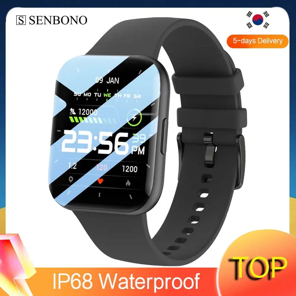 시계 Senbono New Men Smartwatch Smart Watch 여성 손목 시계 P25 IP68 방수 피트니스 팔찌 스포츠 SPO2/BP/HR 시계 용 Android.