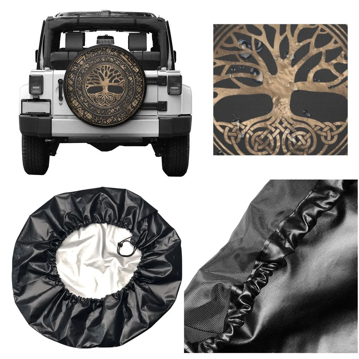 Tree of Life Yggdrasil Pattern runico Coperchio di ruota di scorta per jeep Pajero Viking Norse Symbol Coperchio di ruota auto 14 "15" 16 "17" pollici