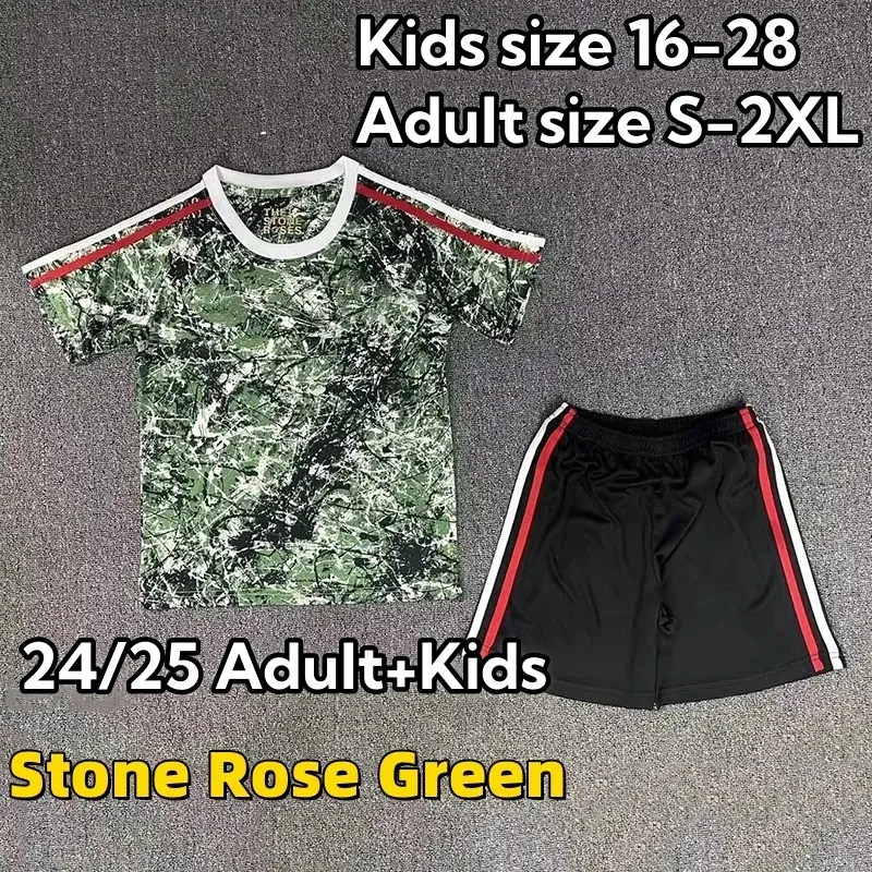 24/25 MU футбольные майки для взрослых и детских наборов Stone Roses Co Styles Styles Kid Uniforms Jersey Football Room 2024 2025 Top and Shorts Kids Version