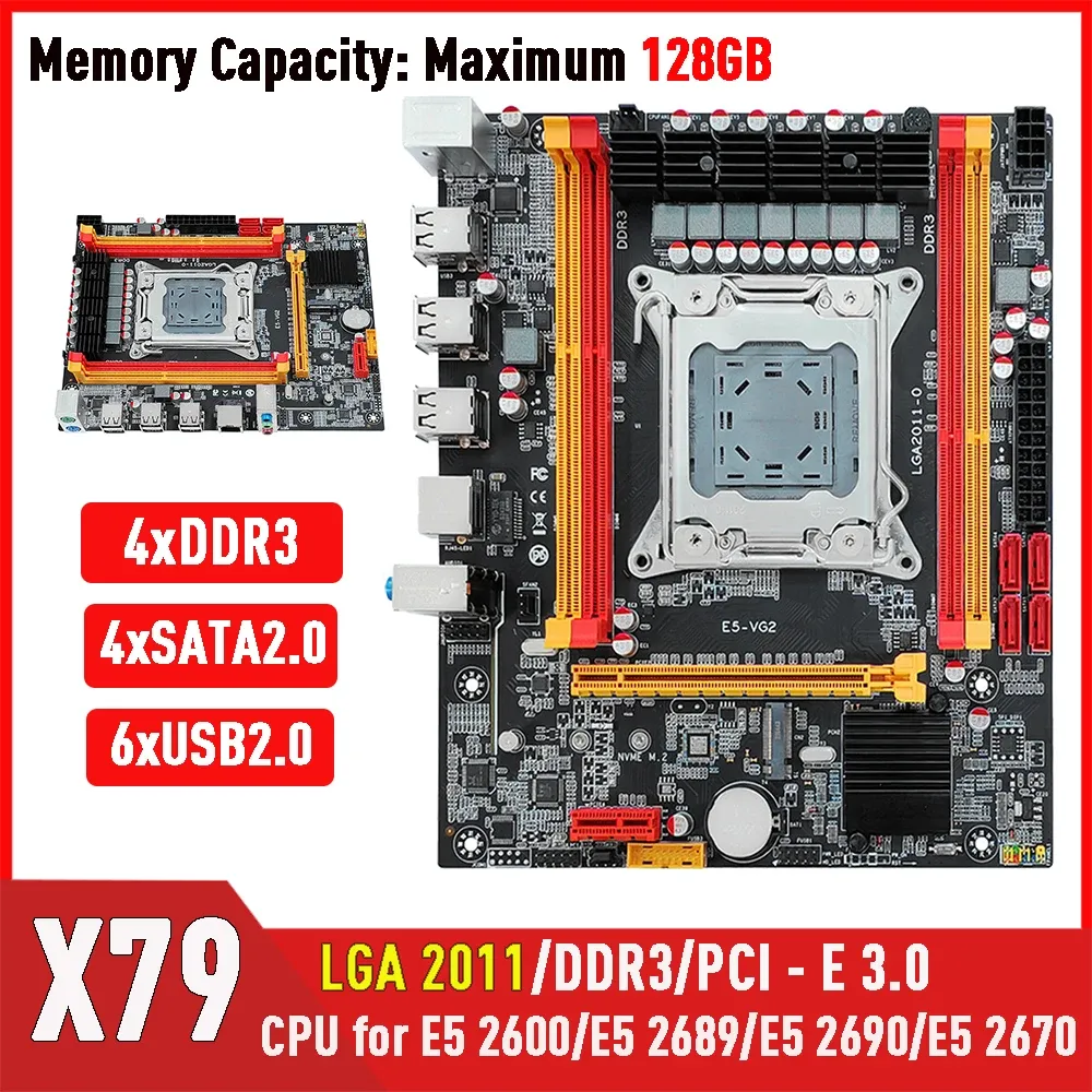 Cartes mères X79 LGA 2011 Contexte PCIe 16x PC Prise en charge de la carte mère DDR3 128 Go Mémoire 6 * Interface USB2.0 ajustement pour Intel CPU E5 2600/2689/2690