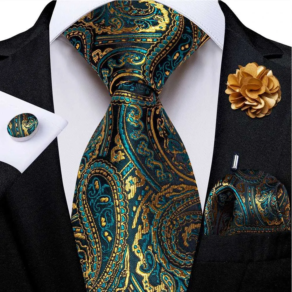 Ties cravatte verdi e oro paisley da uomo seta per spina per spilla manico per pernotteri per feste di matrimonio accessori da sposa regalo Giftc240410