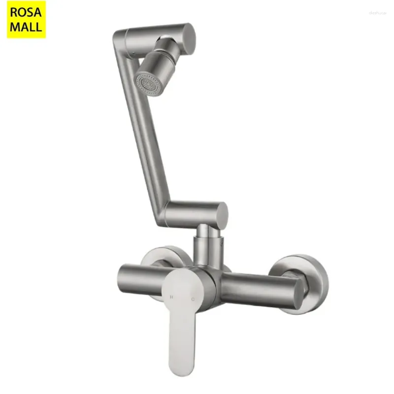 Kitchen Faucets Wall Mount Faucet With Sprayer 6Inch Center Commercial Sink Brushed Nickle Stainless Steel Mixer Ta