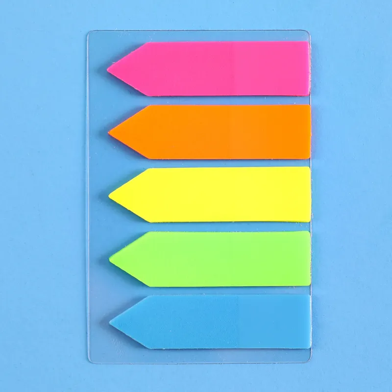 5 Colors Index Sticky Notes Plastic Self-adhesive Bookmarks Memo Pad Tabs Sticker Stationery