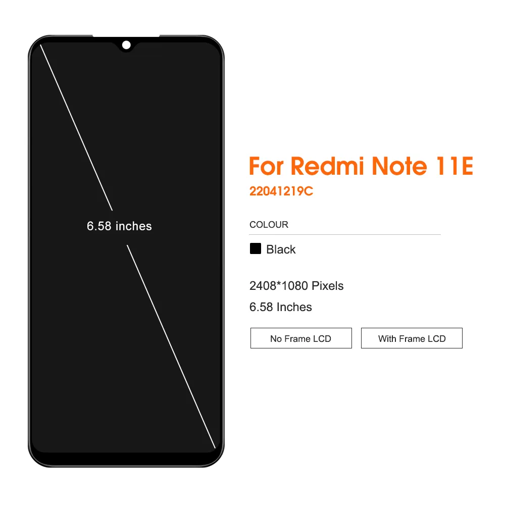 6.58 "Original pour Xiaomi Redmi Note 11E Affichage LCD Écran tactile avec cadre pour Redmi 10 5G Affichage pour Redmi Note 11 E écran