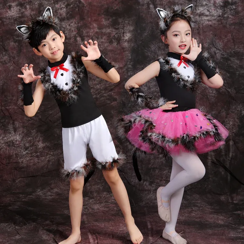 Kids' Dance Costumes: Kitten Cat Halloween Outfit, Modern Jazz  Contemporary Stage Clothes for Girls Perfect for Dance Dress-Up!