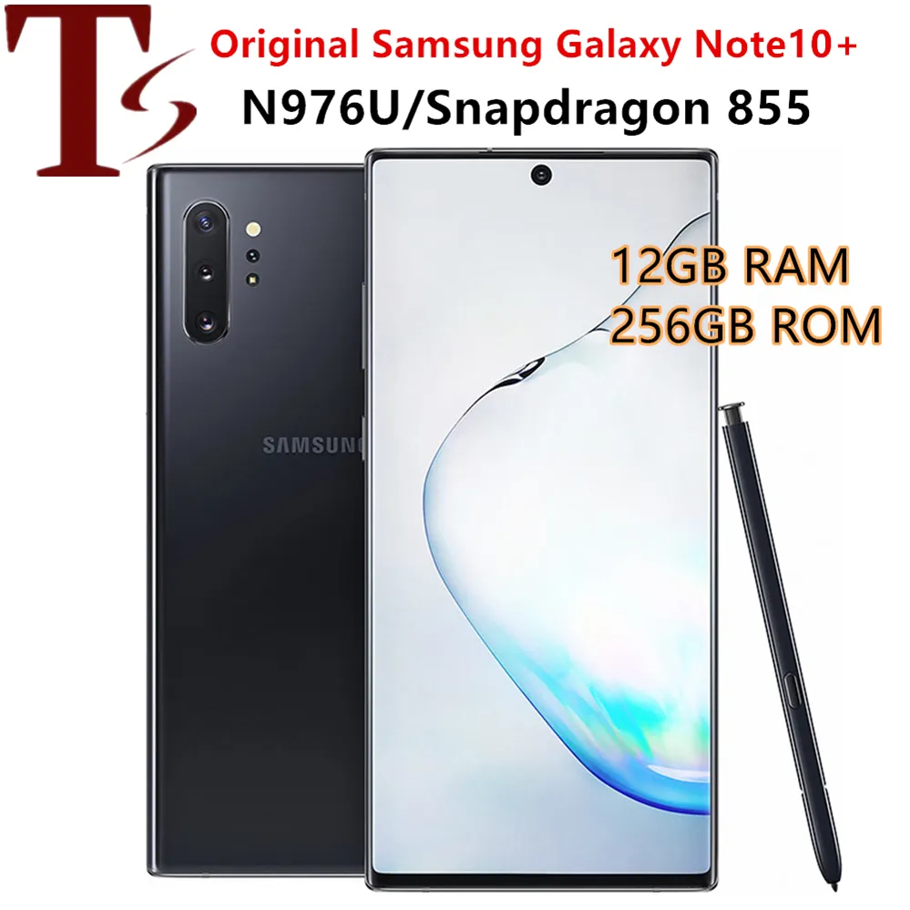 Отремонтированный оригинальный Samsung Galaxy Note10+ Note10 плюс 5G N976U 256/512GB ROM 12 ГБ ОЗУ Octa Core 6,8 "Snapdragon 855 Оригинальный Android Сотовый телефон UPS Shipping