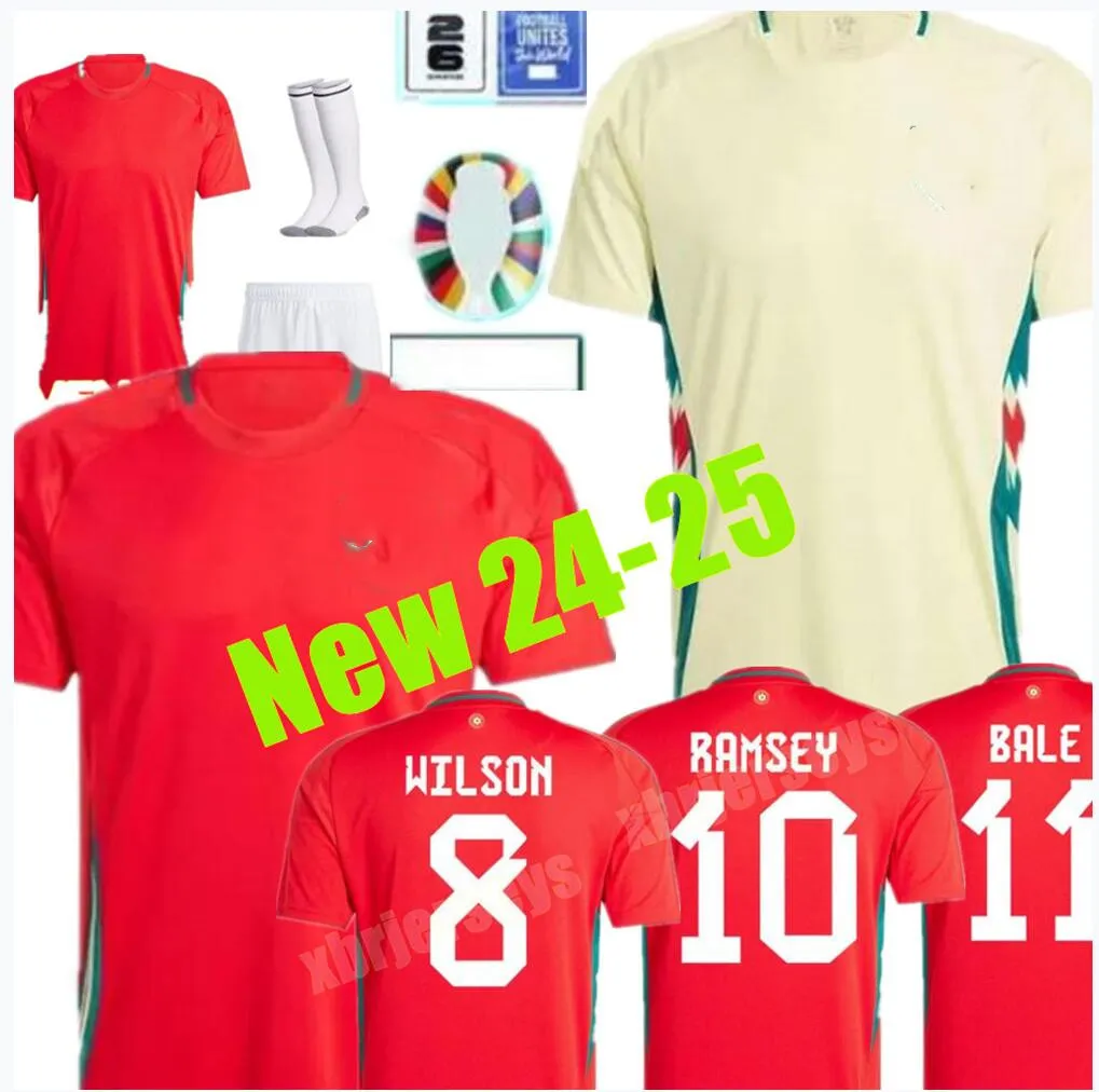 2024 2025 Koszulki piłkarskie Wales James Bale 24 25 Welsh Football Shirts Johnson N.Williams Rodon T.roberts Cabango Levitt Moore Thomas Men Kit Socks Jersey XXL