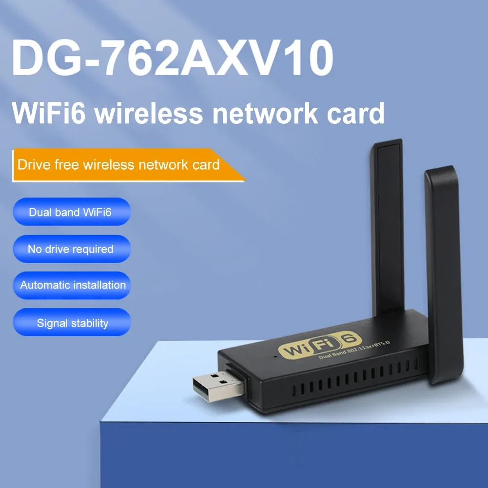 Cards WiFi 6 USB Adapter Dual Band Wireless WiFi Dongle Drive Free Network Card WiFi6 Adapter Bluetooth 5.0 for Desktop Laptop