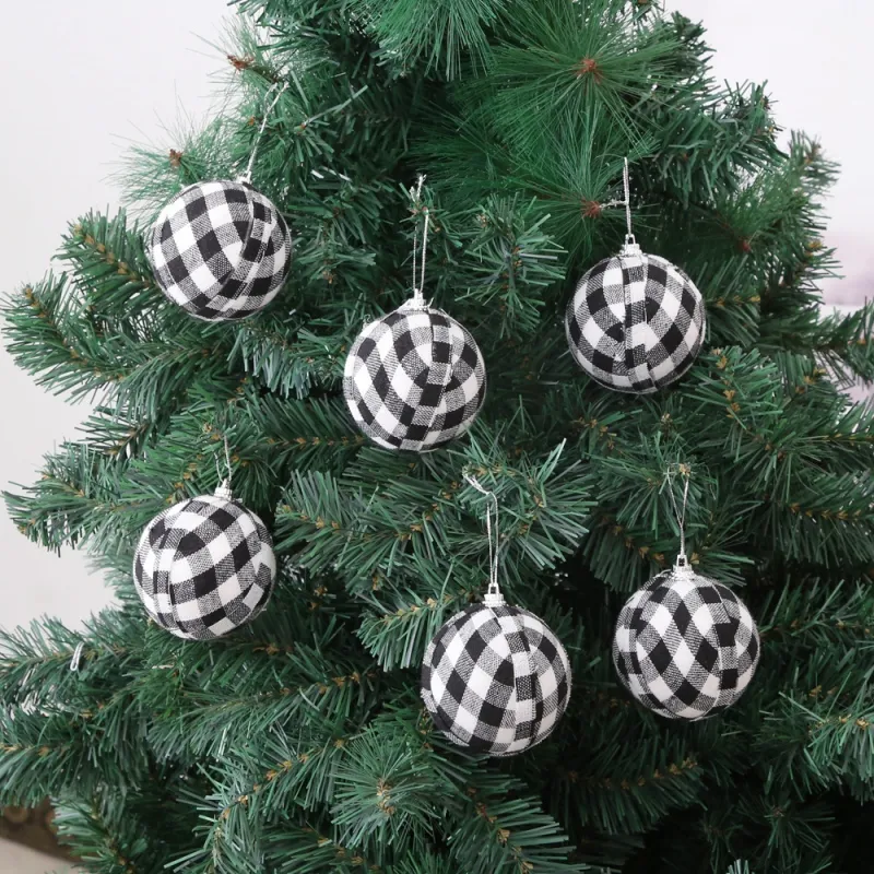 24pcs/set 7 cm Weihnachtsbällchen Weihnachtsbaumdekorationen Schwarz -Weiß -Gitter Ball Pulver Ball Home Ornament Decor Neujahr Neujahr