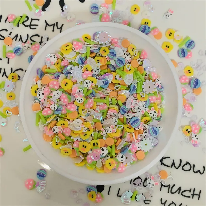 50g Easter Egg Rabbit Polymer Slices Hot Clay Sprinkles for Crafts Making DIY Slime Filling Accessories Shaker Cards Decoration