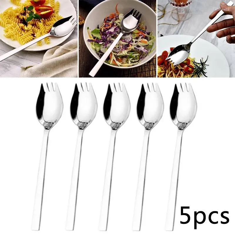 Dinnerware Sets 5Pcs 19CM Stainless Steel Spork Safe Non-toxic Soup Salad Noodle Spoon Corrosion Resistant Fork Cutlery Outdoor Tableware