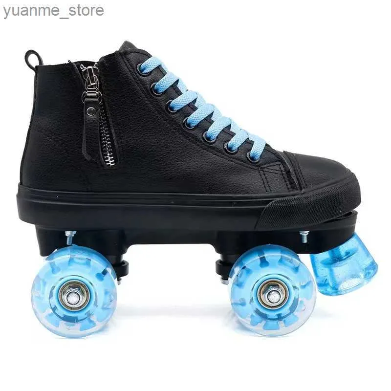 Inline rolschaatsen microfiber leer casual ademende volwassen unisex dubbele rij quad roller skates schoenen zipper glijdende sport sneaker 4 wielen y240410