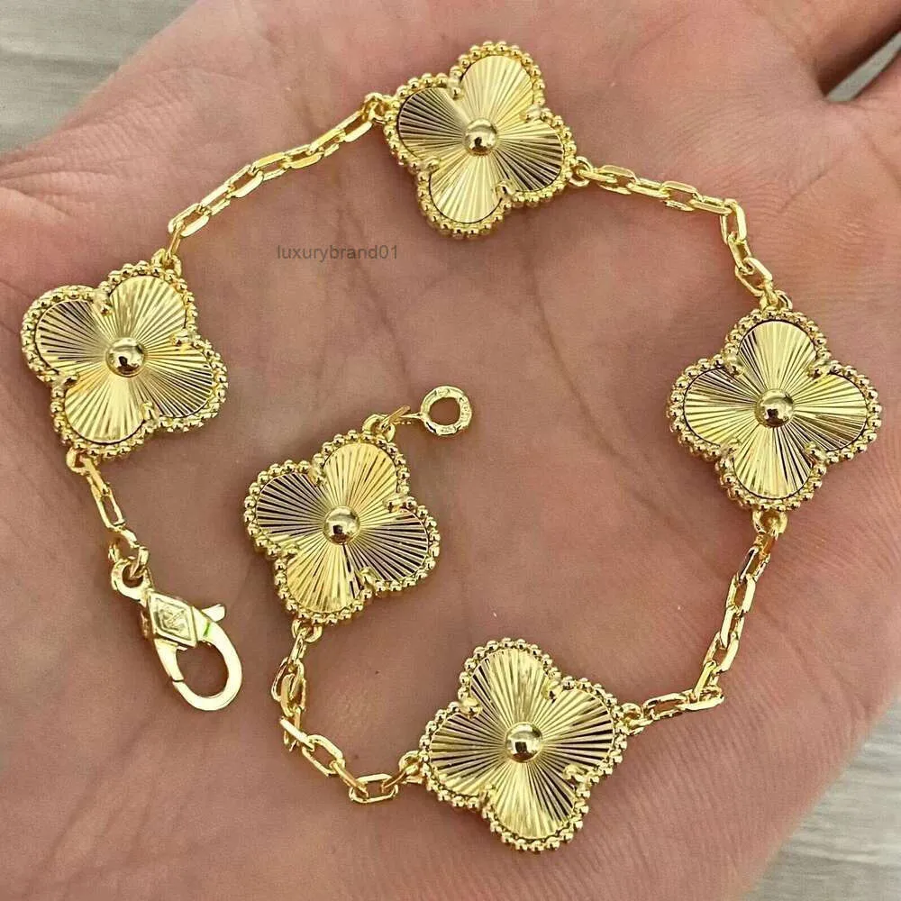 Kleearmband Designer Schmuck Goldarmbänder Kette für Frauen doppelseitiges Armband 18K Karneier Titanstahl Vierblätter Klee Blütenketten