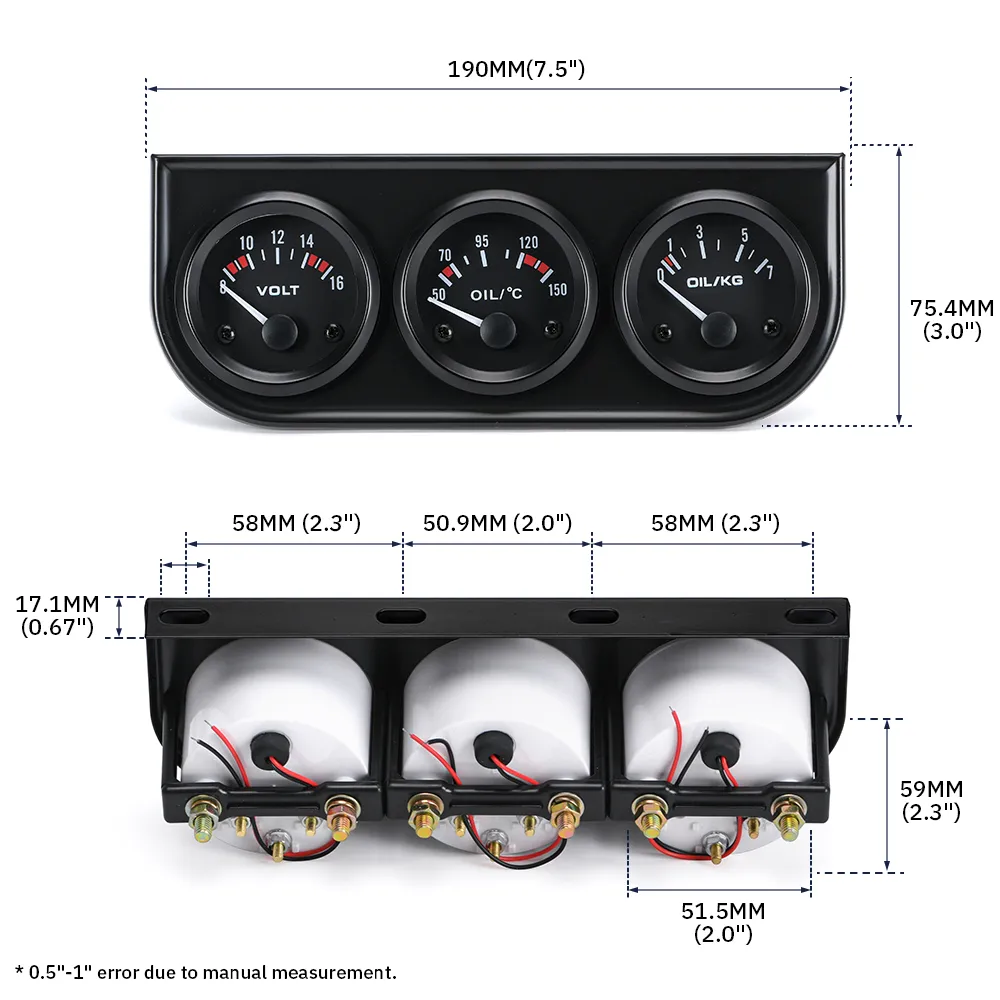 52mm Triple Kit Oil Temp Gauge Water Temp Gauge Temperature Oil Pressure Gauge Sensor 3in1 Car