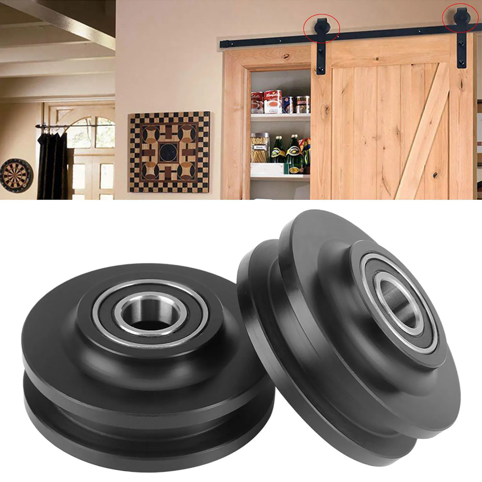 2Pcs Bathroom Double Bearing Barn Door Pulley American Sliding Door Wheel Closet Hardware Gardening Sliding Door Wheel