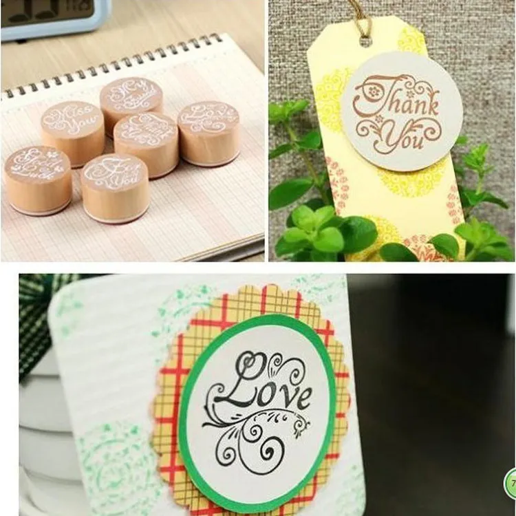 6pcs Eto Thank You Wooden Ound Seals Decoative DIY