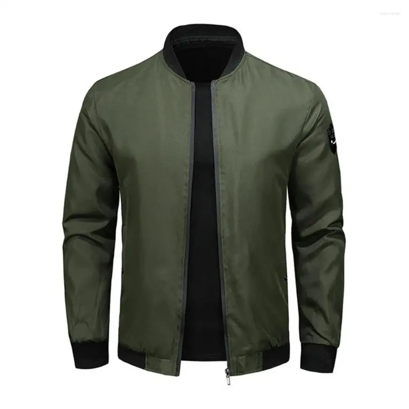 Heren Jackets Men Coat Stand Collar Zipper Jacket met zakken Solid Color Cardigan voor herfstveer zacht ademend casual regelmatig