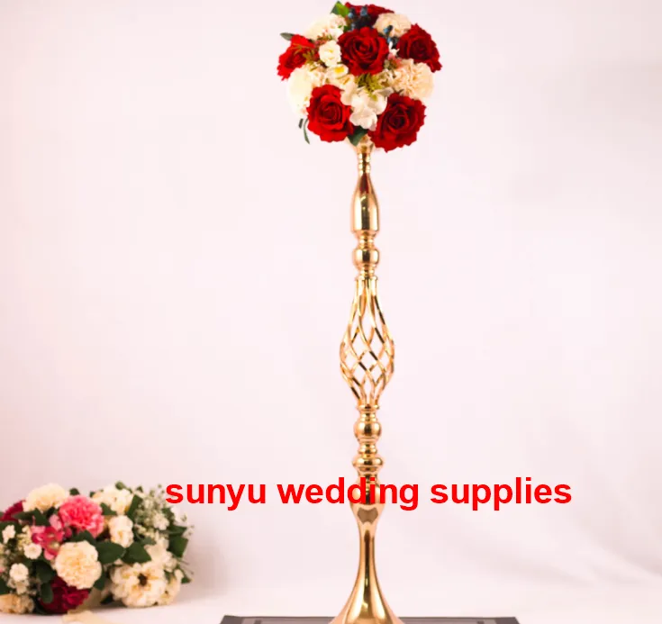 Ny stil 12st/Lot Tall Metal Golden Vase Modern Decor Tall Wedding Trumpet Vase Senyu0231