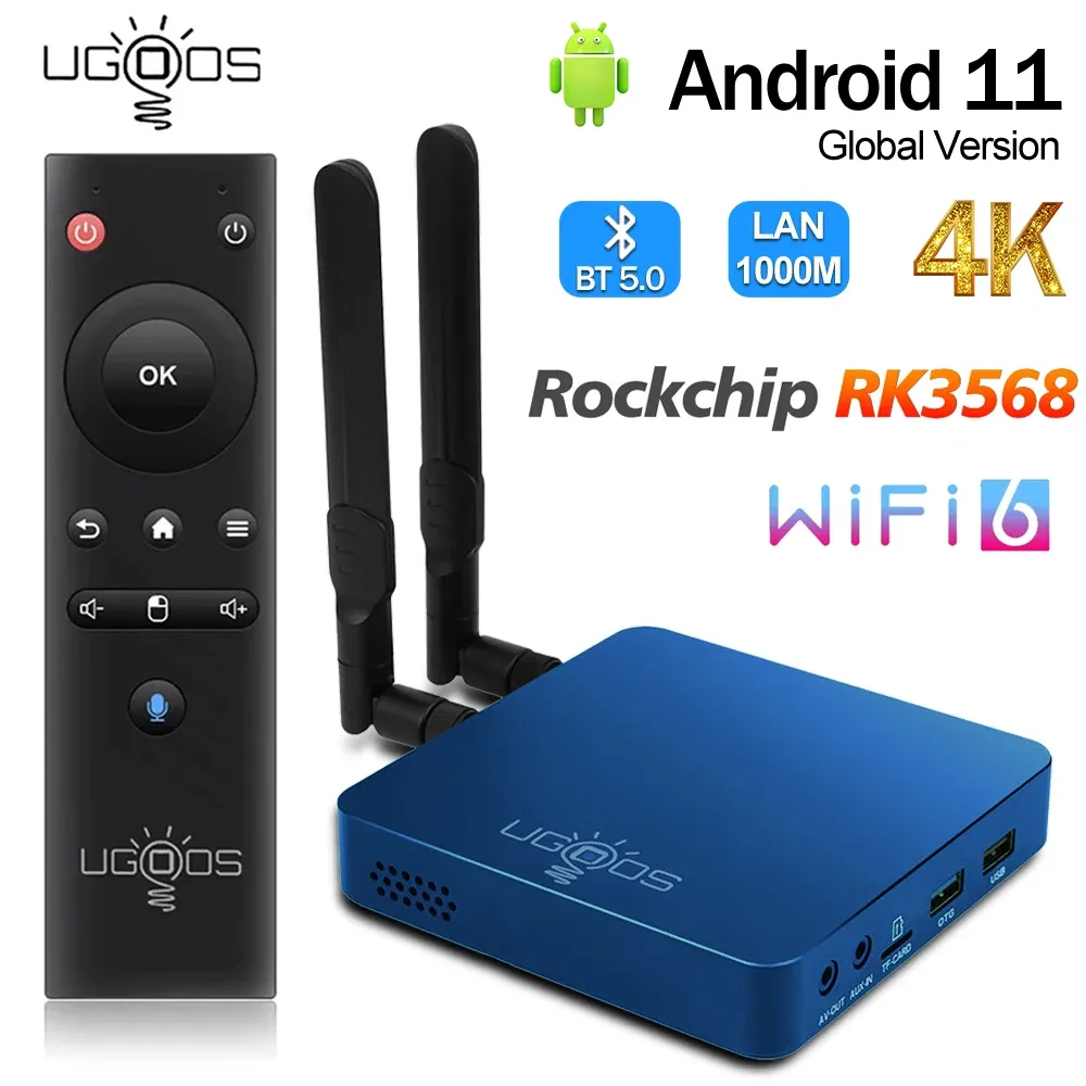 Box 2022 UGOOS UT8 Pro 4GB 64 GB Android 11.0 TV -Box RK3568 WiFI 6 USB3.0 1000m LAN BT5.0 SETEN SIE TOP BOX 4K BT VOICE RENTER CONTROLLE