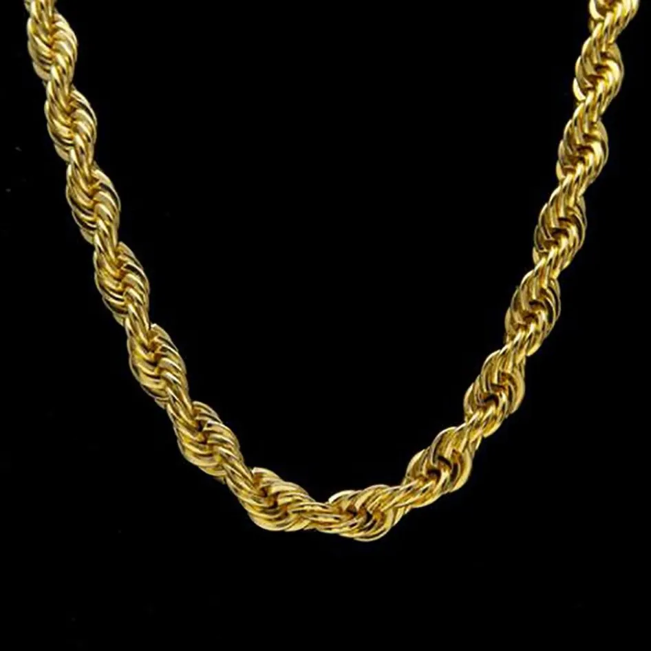 10MM 18K Gold Plated Rope Chain Mens 1cm Gold Silver Chain Necklace 30inch Length Hiphop Jewelry for Men Women283a