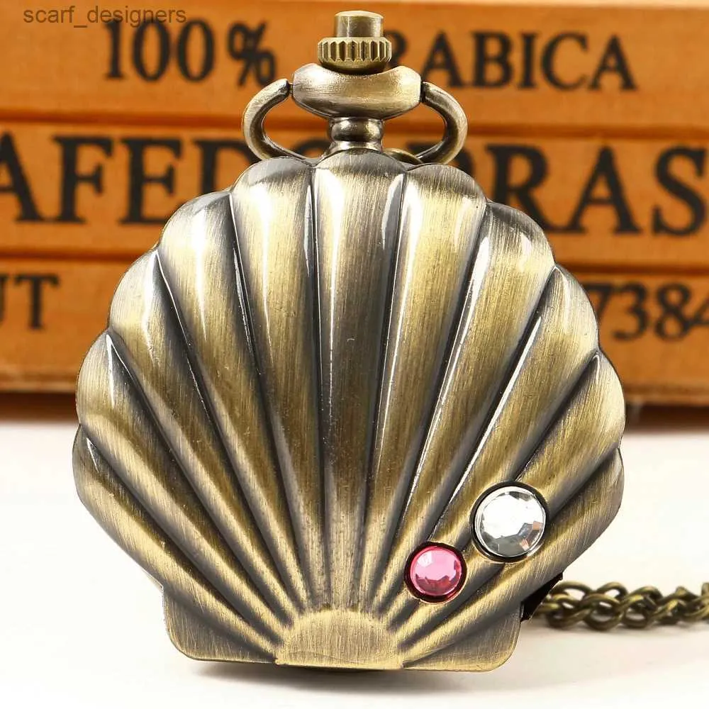 Pocket horloges Creative Personalised Shell Design Quartz Pocket ketting Girls Childrens Hanger Vintage Gift Y240410