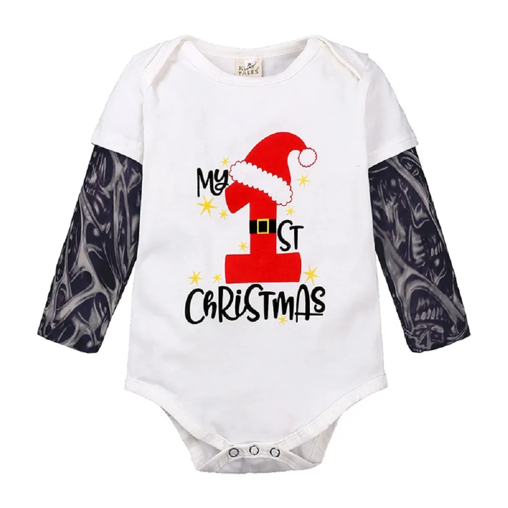 Comodini per la bodina natalizia per bambini con manica tatuata falsa regalo unisex jumpuit neonate boy girls monobune maglietta