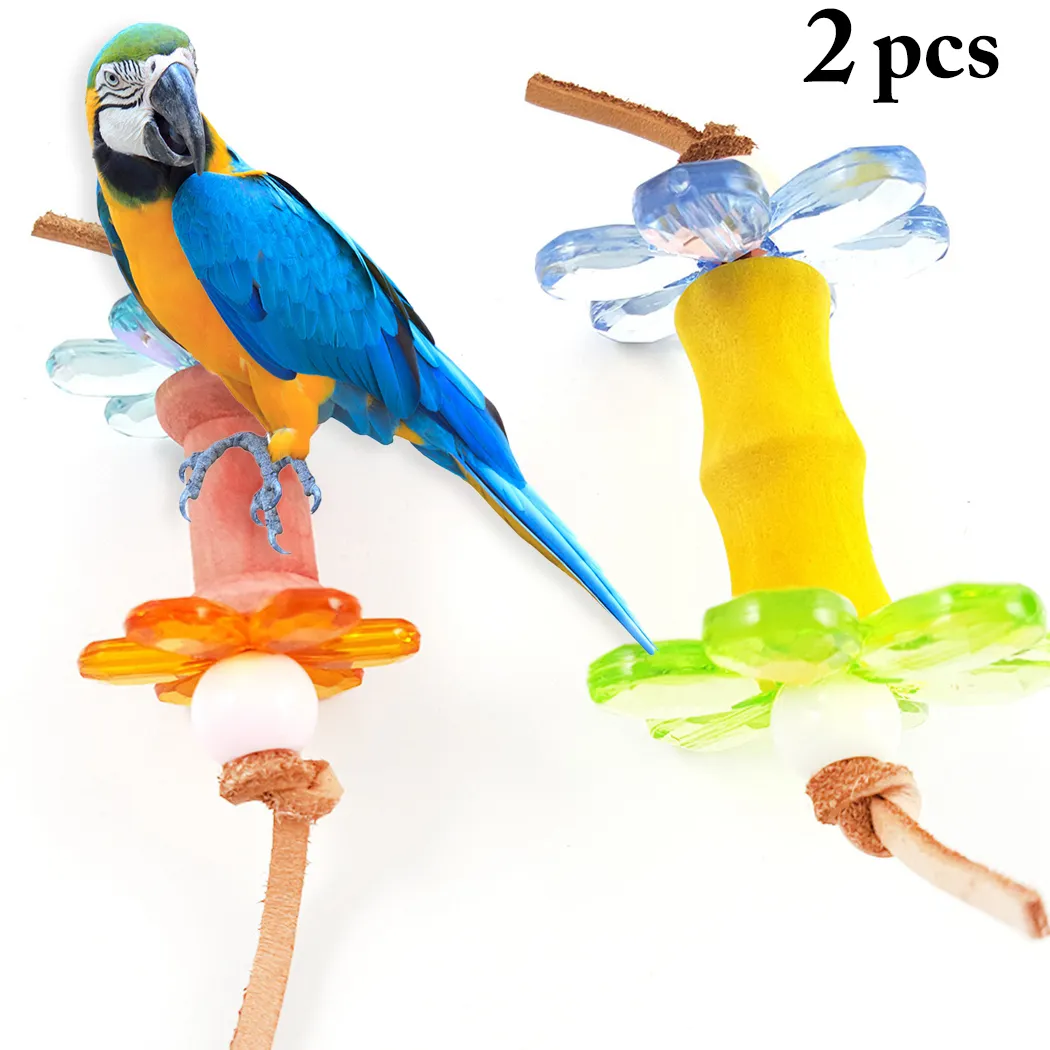 2st Bird Chew Toy Colorful Tood Acrylic Hang Parakeet Toy Bite Resistant Budgies Toy Flower Parrot Cage Toy Birds Supplies