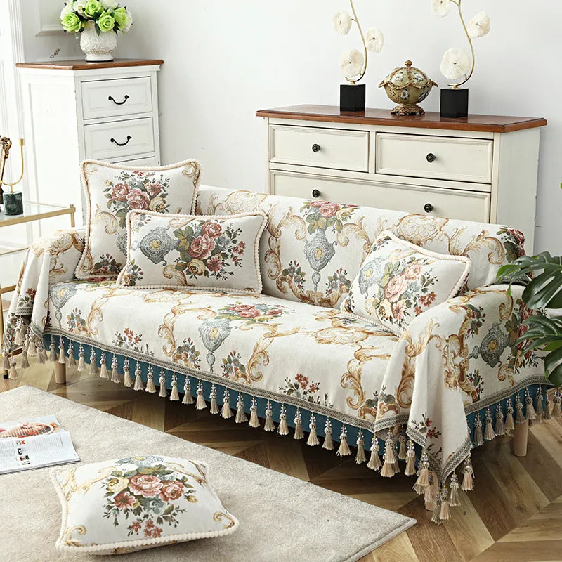 Divano europeo di divano di divano di divani di divano di divano 1/2/3/4 posti jacquard fiore mobili singoli poltrone asciugamano
