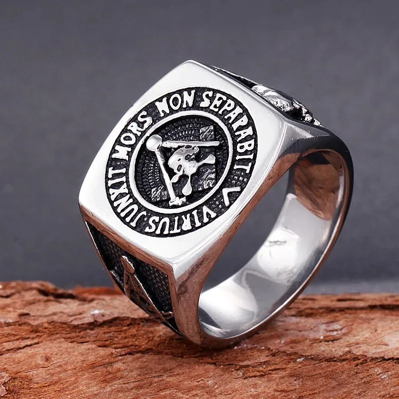 Vintage Knights Templar Freemason 14K Gold Skull Ring Mens Masonic Freemasonry Biker Jewelry Gift for Man