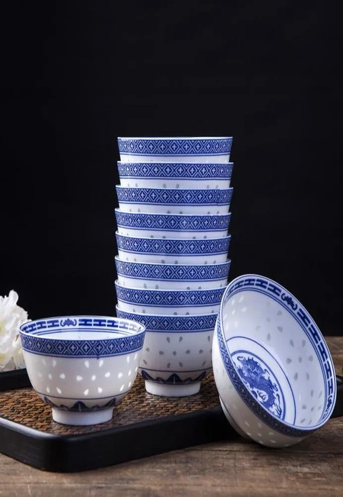 45インチライスボウルJingdezhen Blue and White Porcelain Tableware Chinese Dragon Dernidware Ceramic Ramen Soup Bowls Holder6177432