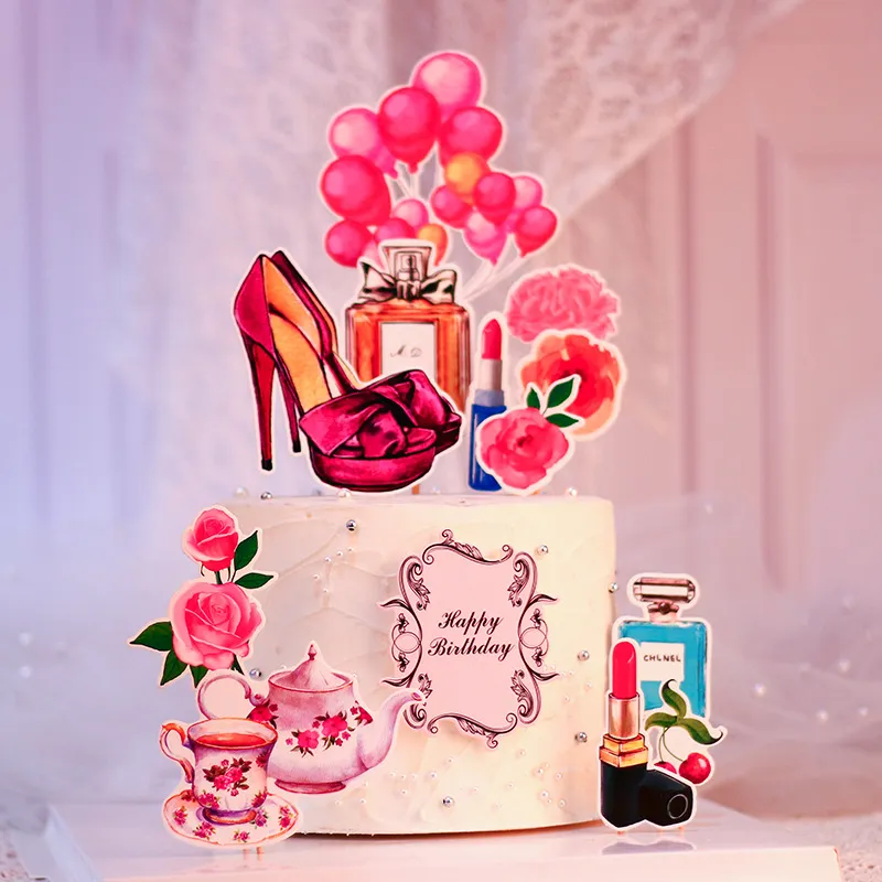 Makeup Tort Birthday Toppers Seksowne wysokie obcasy Butelka Butelka Weddna babeczka Gilrs Birthday Party Cake Dekoracje