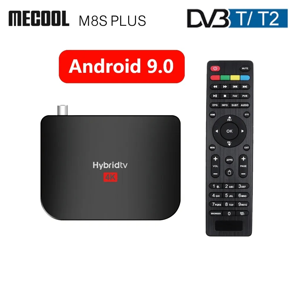 Box MECOOL M8S Plus DVBT2 TV Box Android 9.0 Amlogic S905X2 2GB RAM 16 Go Rom Smart Media Player 2.4 GHz WiFi 4K HD OTA Set Top Box