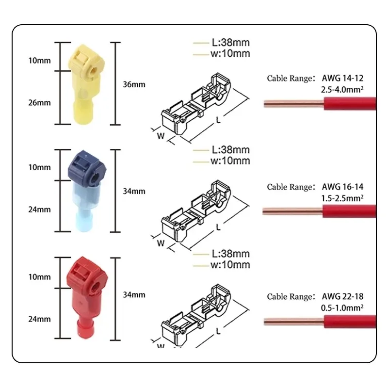 25 Setzen Sie T-Tap Electrical Stecker Drahtanschluss Stecker Spleiß Isolierte männliche weibliche Klemme für Autolichtverbindungslinie