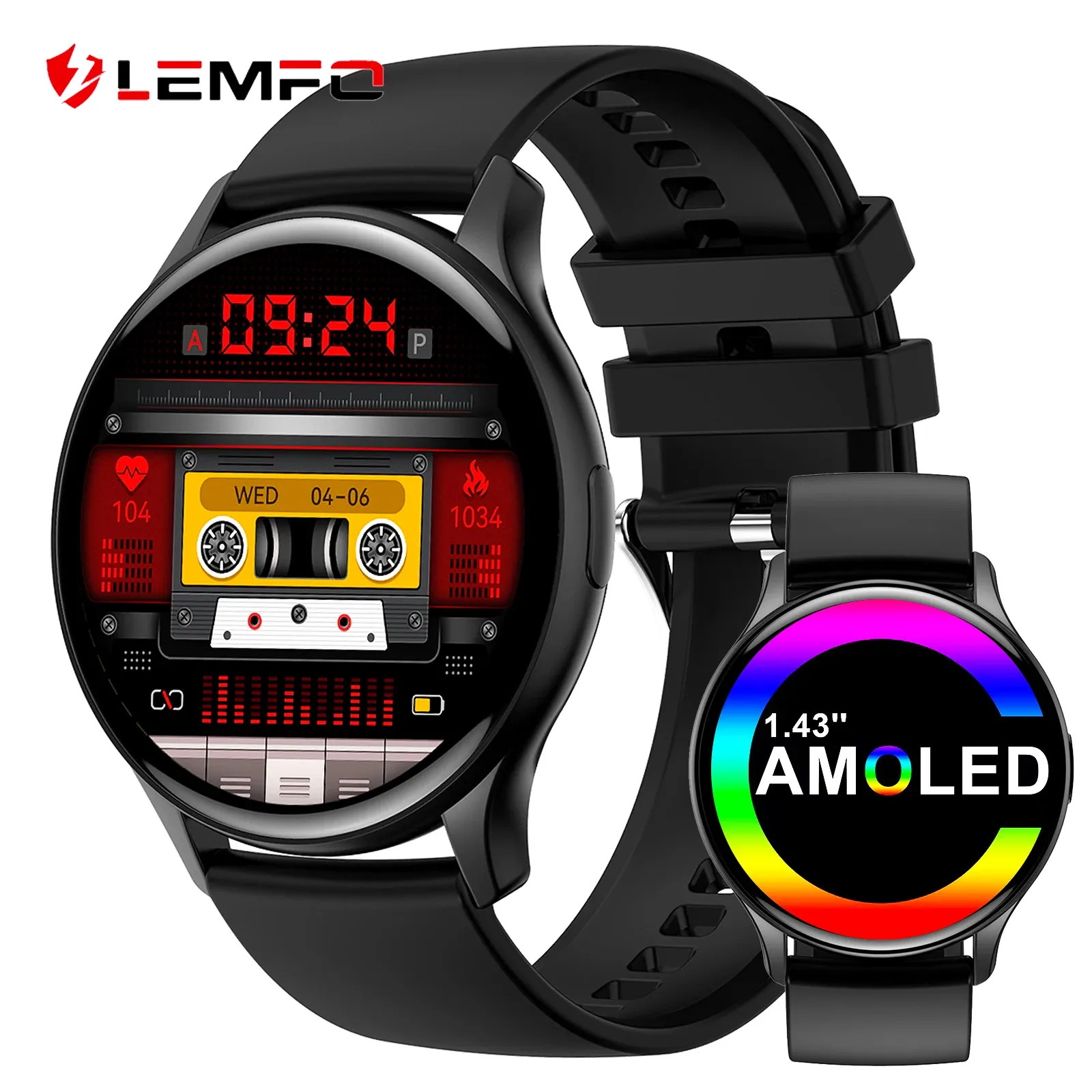 時計lemfo amoled men for men for men ip68 Waterproof Bluetooth女性のための新しいスマートウォッチ260MAH 1.43インチ466*466 HD
