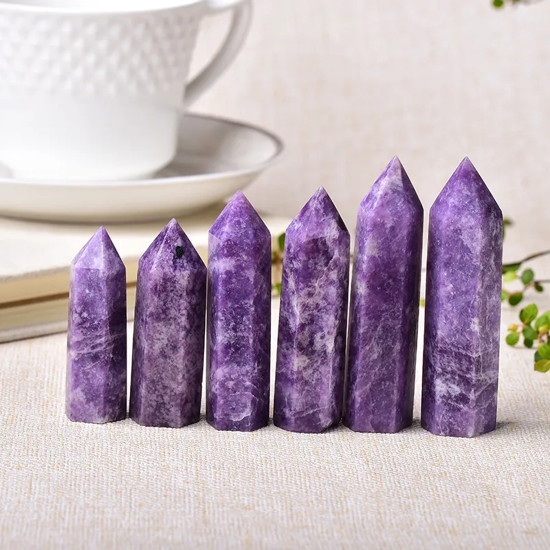1pc Natural Crystal Point Lapidolite Healing Obelisk Purple Quartz Tower Ornament for Home Decor Reiki Energy Stone Pyramid Regalo